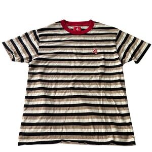 4Hunnid Striped T-Shirt Medium YG Streetwear Skater Tan Black Red Ringer Tee